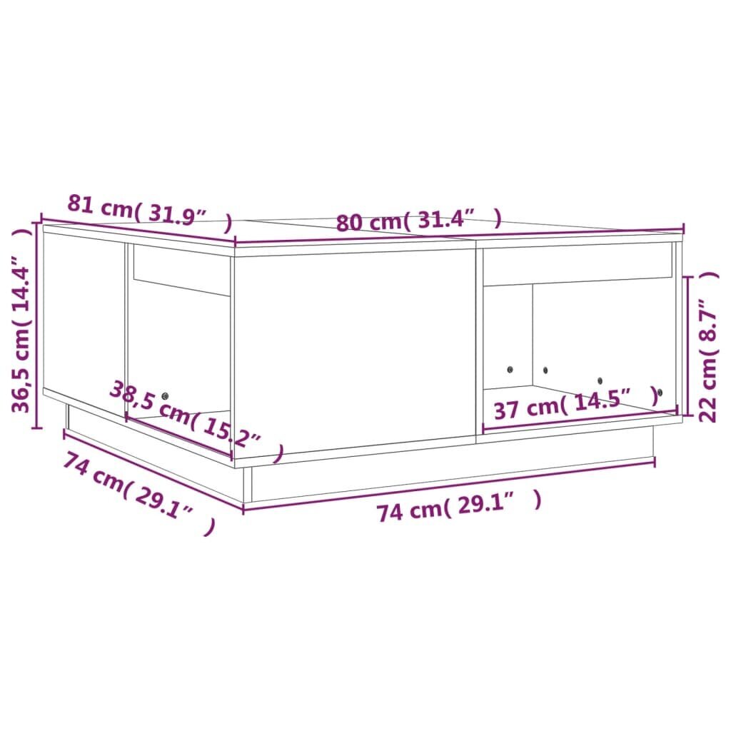 Kavos staliukas, baltas, 80x81x36,5cm, pušies medienos masyvas цена и информация | Kavos staliukai | pigu.lt