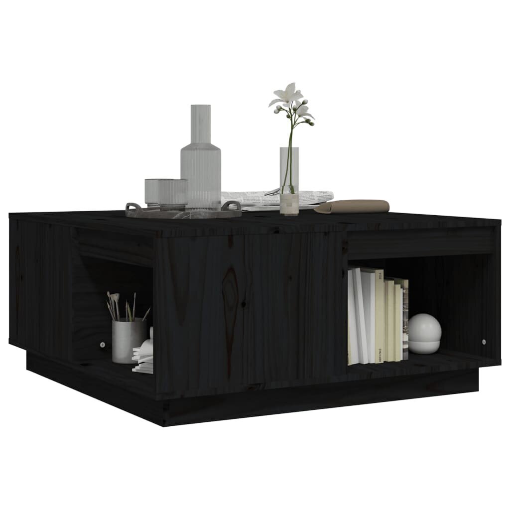 Kavos staliukas, juodas, 80x81x36,5cm, pušies medienos masyvas kaina ir informacija | Kavos staliukai | pigu.lt