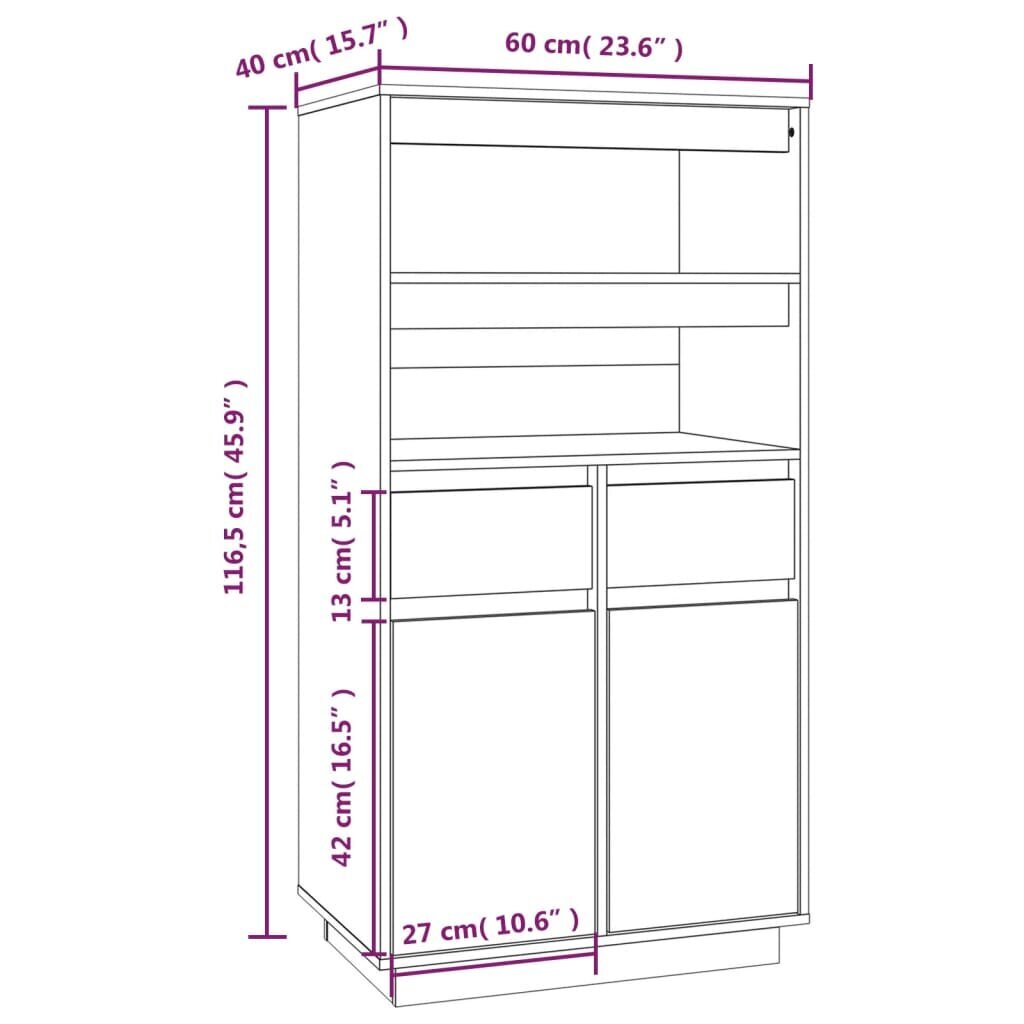 Komoda, Pušies medienos masyvas, 60x40x116,5cm, pilka kaina ir informacija | Komodos | pigu.lt