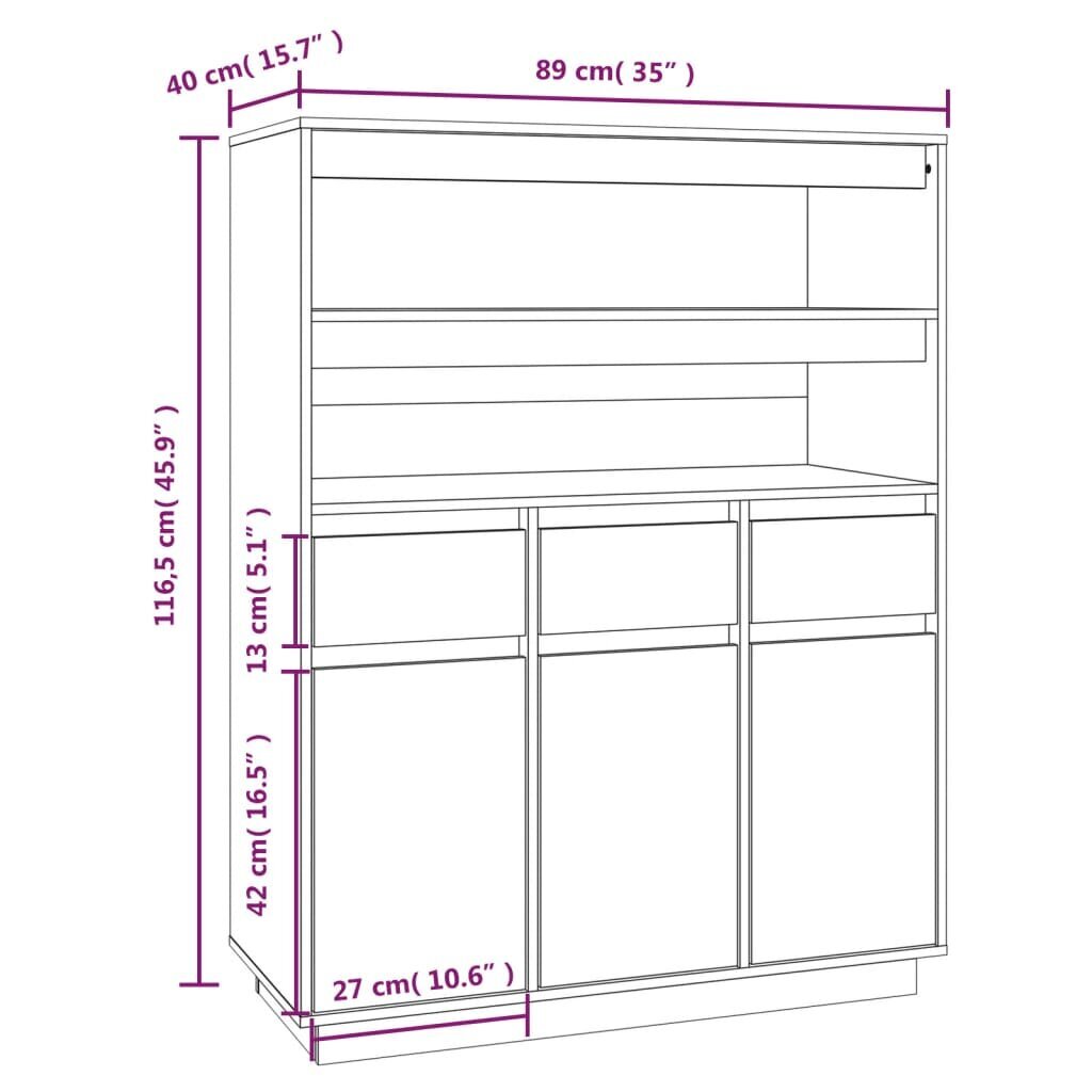 Komoda, Pušies medienos masyvas, 89x40x116,5cm, balta kaina ir informacija | Komodos | pigu.lt