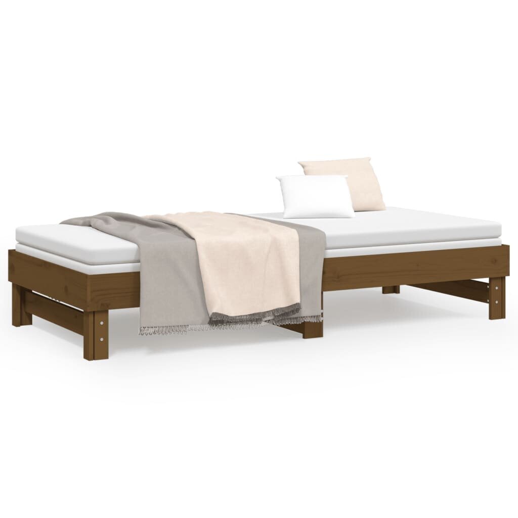 Ištraukiama lova, medaus ruda, 2x(100x200)cm, pušies masyvas kaina ir informacija | Lovos | pigu.lt