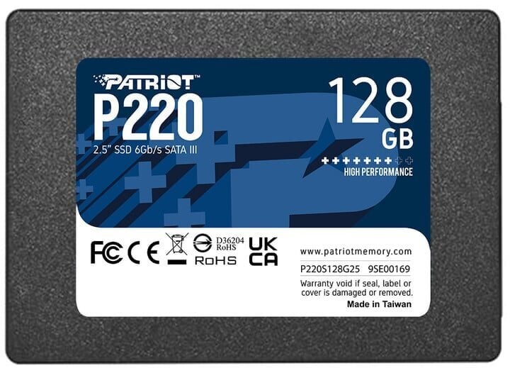 Patriot P220, 128GB (P220S128G25) kaina ir informacija | Vidiniai kietieji diskai (HDD, SSD, Hybrid) | pigu.lt