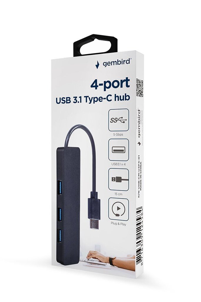 Adapteris Gembird UHB-CM-U3P4-01, USB 3.1 (Gen 1), Type-C kaina ir informacija | Adapteriai, USB šakotuvai | pigu.lt