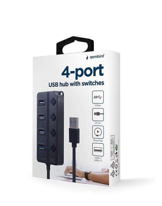 Gembird UHB-U3P1U2P3P-01 kaina ir informacija | Adapteriai, USB šakotuvai | pigu.lt