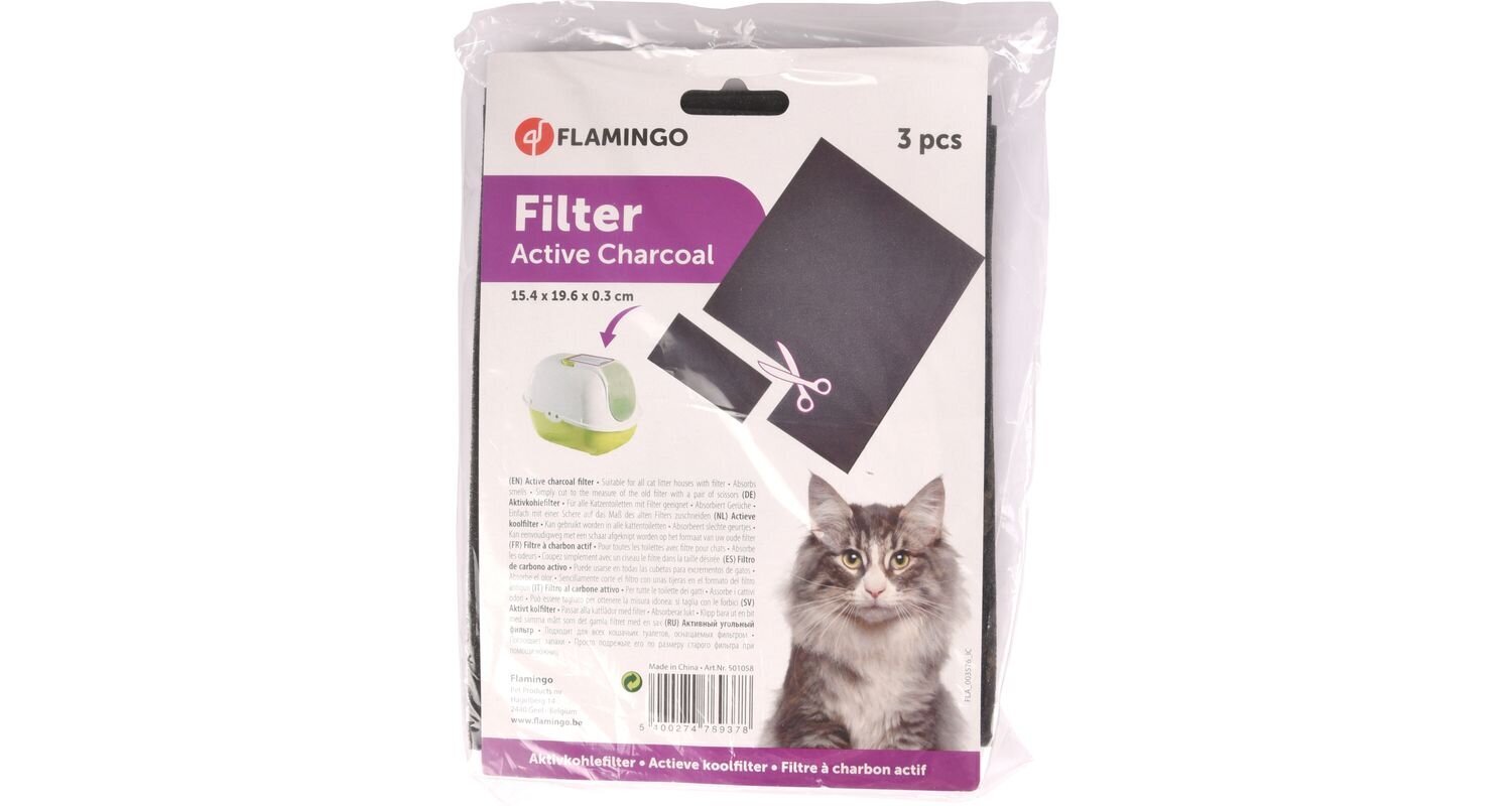 Aktyvuotos anglies filtras kačių kraiko dėžutei Flamingo, 3 vnt. kaina ir informacija | Kačių tualetai | pigu.lt