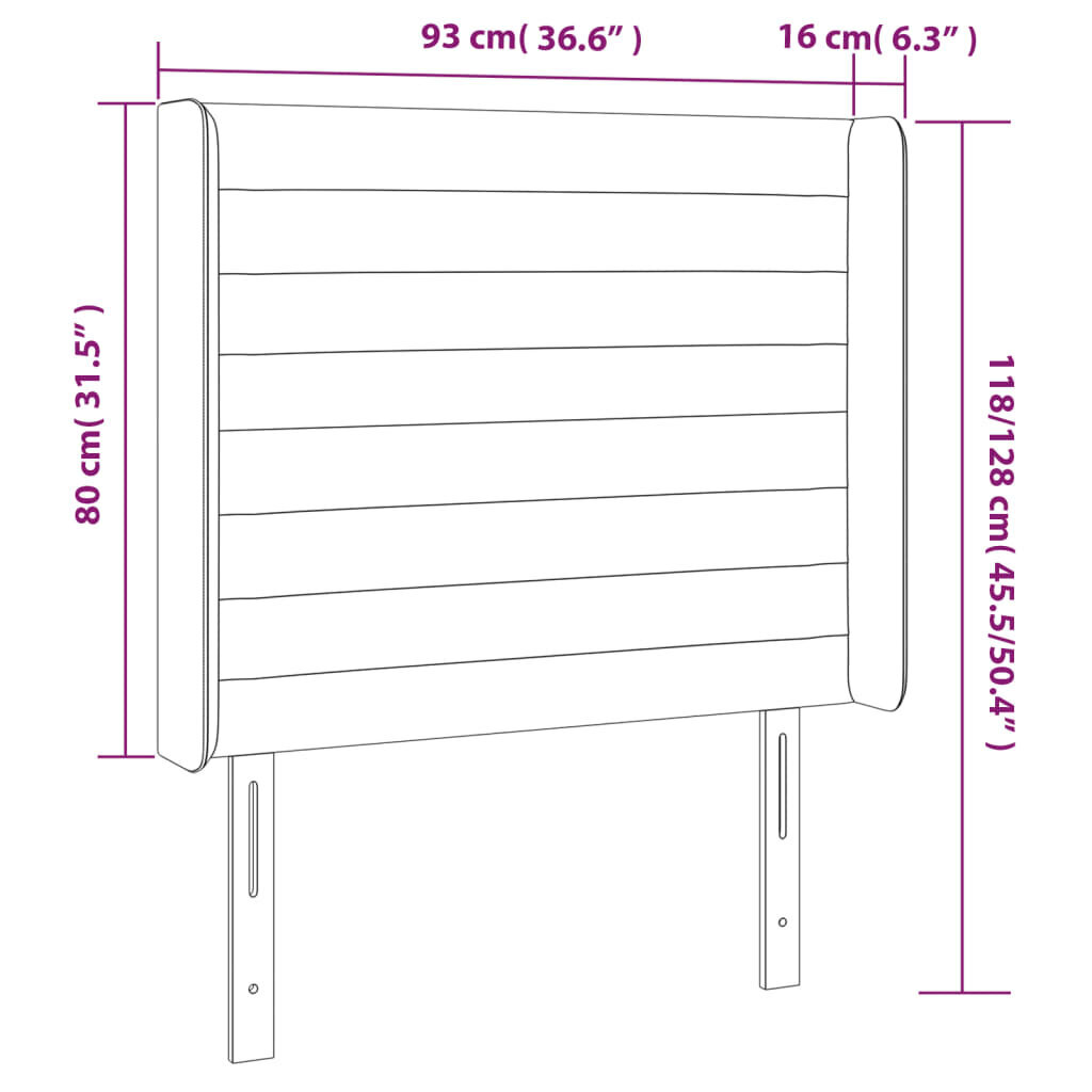 Galvūgalis su led, mėlynos spalvos, 93x16x118/128cm, audinys kaina ir informacija | Lovos | pigu.lt