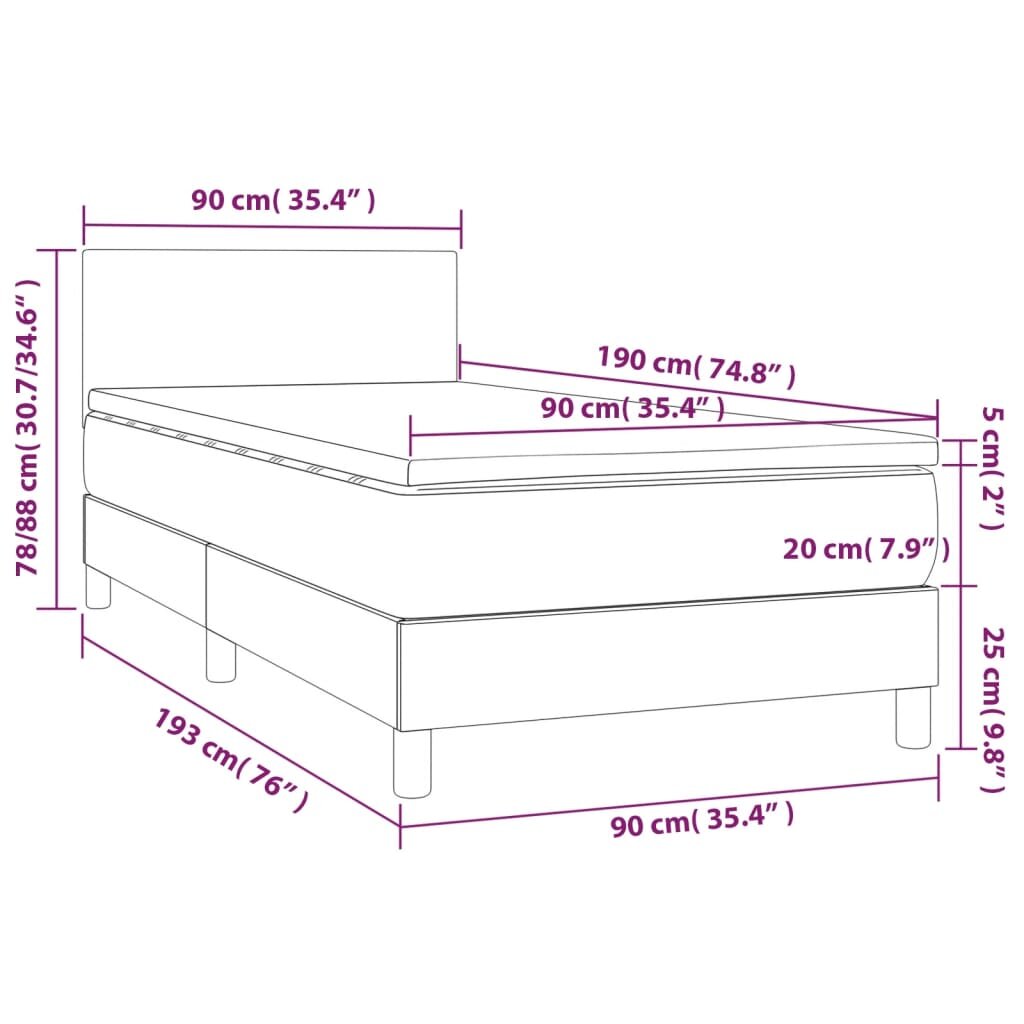 Lova su spyruoklėmis/čiužiniu/LED, taupe, 90x190 cm kaina ir informacija | Lovos | pigu.lt