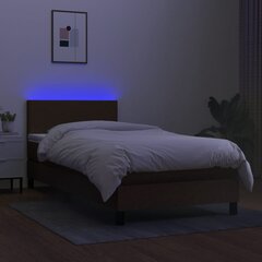 vidaXL Lova su spyruoklėmis/čiužiniu/LED, ruda, 90x200cm, audinys цена и информация | Кровати | pigu.lt