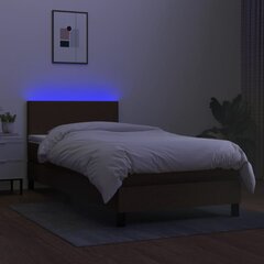 vidaXL Lova su spyruoklėmis/čiužiniu/LED, ruda, 100x200 cm, audinys цена и информация | Кровати | pigu.lt