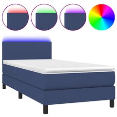 vidaXL Lova su spyruoklėmis/čiužiniu/LED, mėlyna, 100x200 cm, audinys kaina ir informacija | Lovos | pigu.lt