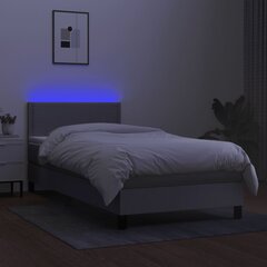 vidaXL Lova su spyruoklėmis/čiužiniu/LED, pilka, 90x200 cm, audinys цена и информация | Кровати | pigu.lt