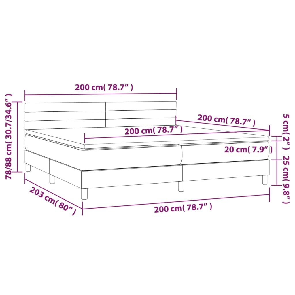 vidaXL Lova su spyruoklėmis/čiužiniu/LED, ruda, 200x200 cm, audinys kaina ir informacija | Lovos | pigu.lt