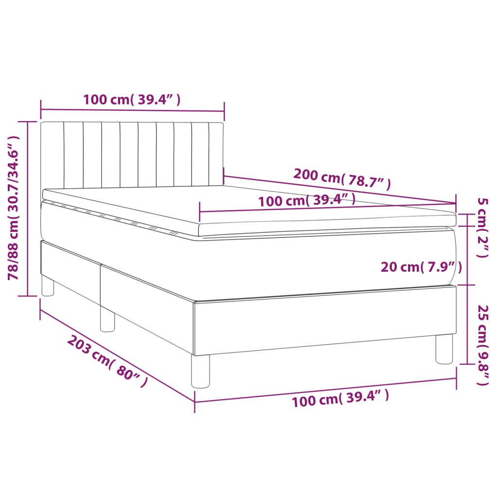 vidaXL Lova su spyruoklėmis/čiužiniu/LED, ruda, 100x200 cm, audinys kaina ir informacija | Lovos | pigu.lt