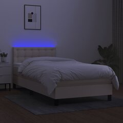vidaXL Lova su spyruoklėmis/čiužiniu/LED, kreminė, 90x200 cm, audinys kaina ir informacija | Lovos | pigu.lt