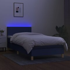 vidaXL Lova su spyruoklėmis/čiužiniu/LED, mėlyna, 90x200 cm, audinys kaina ir informacija | Lovos | pigu.lt