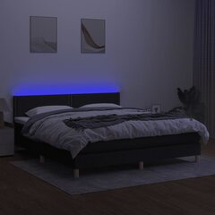 vidaXL Lova su spyruoklėmis/čiužiniu/LED, juoda, 160x200 cm, audinys kaina ir informacija | Lovos | pigu.lt