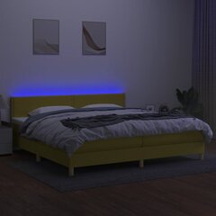 vidaXL Lova su spyruoklėmis/čiužiniu/LED, žalia, 200x200 cm, audinys цена и информация | Кровати | pigu.lt