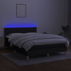 vidaXL Lova su spyruoklėmis/čiužiniu/LED, juoda, 140x190 cm, audinys kaina ir informacija | Lovos | pigu.lt