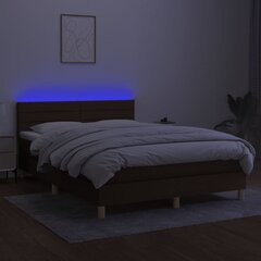 vidaXL Lova su spyruoklėmis/čiužiniu/LED, ruda, 140x190 cm, audinys цена и информация | Кровати | pigu.lt