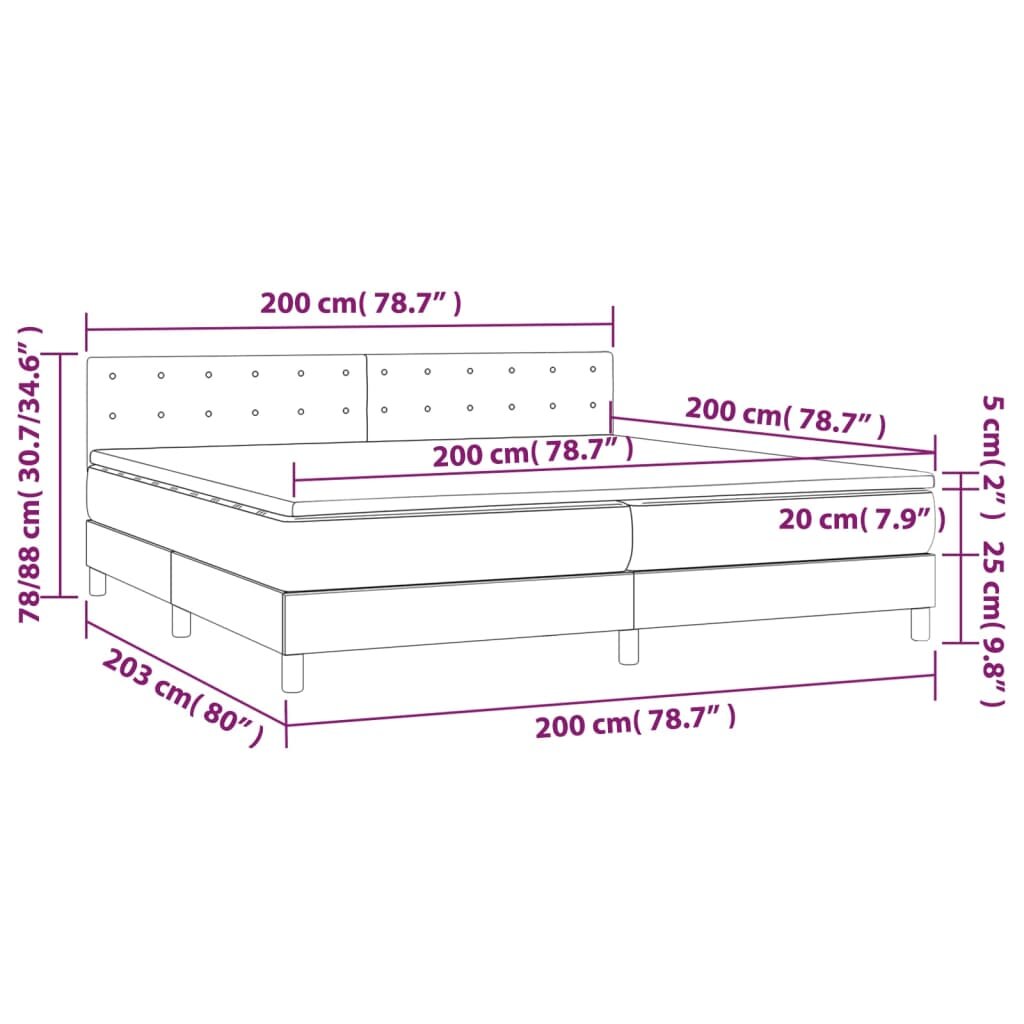 vidaXL Lova su spyruoklėmis/čiužiniu/LED, pilka, 200x200 cm, audinys kaina ir informacija | Lovos | pigu.lt