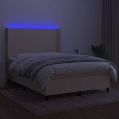 vidaXL Lova su spyruoklėmis/čiužiniu/LED, kreminė, 140x190 cm, audinys цена и информация | Кровати | pigu.lt