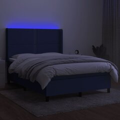 vidaXL Lova su spyruoklėmis/čiužiniu/LED, mėlyna, 140x190 cm, audinys kaina ir informacija | Lovos | pigu.lt