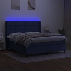 vidaXL Lova su spyruoklėmis/čiužiniu/LED, mėlyna, 180x200 cm, audinys kaina ir informacija | Lovos | pigu.lt