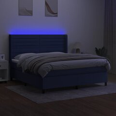 vidaXL Lova su spyruoklėmis/čiužiniu/LED, mėlyna, 160x200 cm, audinys kaina ir informacija | Lovos | pigu.lt