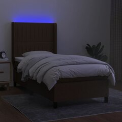 vidaXL Lova su spyruoklėmis/čiužiniu/LED, ruda, 90x190 cm, audinys kaina ir informacija | Lovos | pigu.lt
