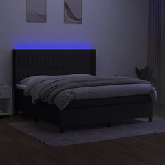 vidaXL Lova su spyruoklėmis/čiužiniu/LED, juoda, 160x200 cm, audinys цена и информация | Кровати | pigu.lt