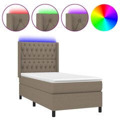 vidaXL Lova su spyruoklėmis/čiužiniu/LED, taupe, 100x200 cm, audinys цена и информация | Кровати | pigu.lt