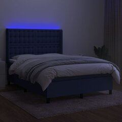 vidaXL Lova su spyruoklėmis/čiužiniu/LED, mėlyna, 140x190 cm, audinys kaina ir informacija | Lovos | pigu.lt