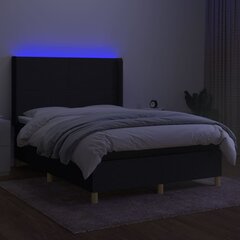 vidaXL Lova su spyruoklėmis/čiužiniu/LED, juoda, 140x190 cm, audinys kaina ir informacija | Lovos | pigu.lt