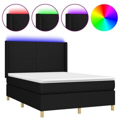 vidaXL Lova su spyruoklėmis/čiužiniu/LED, juoda, 140x190 cm, audinys цена и информация | Кровати | pigu.lt