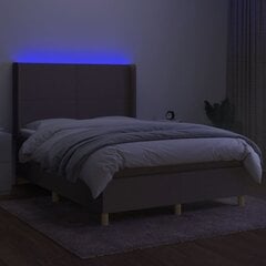 vidaXL Lova su spyruoklėmis/čiužiniu/LED, taupe, 140x200 cm, audinys kaina ir informacija | Lovos | pigu.lt