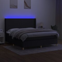 vidaXL Lova su spyruoklėmis/čiužiniu/LED, juoda, 160x200 cm, audinys kaina ir informacija | Lovos | pigu.lt