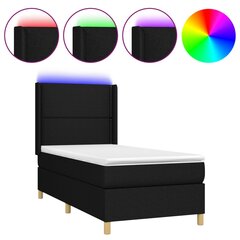 vidaXL Lova su spyruoklėmis/čiužiniu/LED, juoda, 90x190 cm, audinys цена и информация | Кровати | pigu.lt