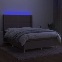 vidaXL Lova su spyruoklėmis/čiužiniu/LED, taupe, 140x200 cm, audinys kaina ir informacija | Lovos | pigu.lt