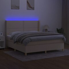 vidaXL Lova su spyruoklėmis/čiužiniu/LED, kreminė, 160x200 cm, audinys цена и информация | Кровати | pigu.lt