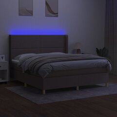 vidaXL Lova su spyruoklėmis/čiužiniu/LED, taupe, 180x200 cm, audinys kaina ir informacija | Lovos | pigu.lt