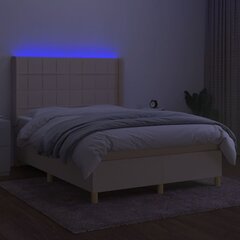 vidaXL Lova su spyruoklėmis/čiužiniu/LED, kreminė, 140x190 cm, audinys kaina ir informacija | Lovos | pigu.lt