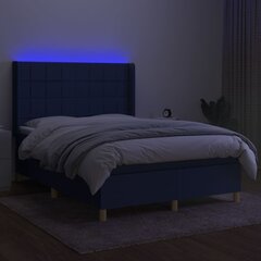 vidaXL Lova su spyruoklėmis/čiužiniu/LED, mėlyna, 140x190 cm, audinys kaina ir informacija | Lovos | pigu.lt
