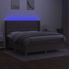 vidaXL Lova su spyruoklėmis/čiužiniu/LED, taupe, 160x200 cm, audinys kaina ir informacija | Lovos | pigu.lt