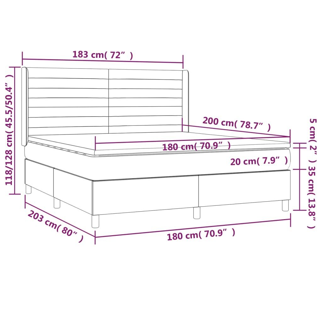 vidaXL Lova su spyruoklėmis/čiužiniu/LED, juoda, 180x200 cm, audinys kaina ir informacija | Lovos | pigu.lt