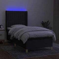 vidaXL Lova su spyruoklėmis/čiužiniu/LED, juoda, 90x190 cm, audinys цена и информация | Кровати | pigu.lt