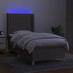 vidaXL Lova su spyruoklėmis/čiužiniu/LED, taupe, 100x200 cm, audinys цена и информация | Кровати | pigu.lt