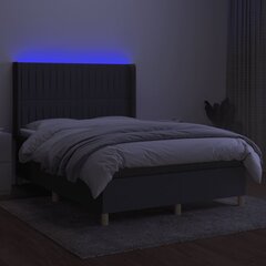 vidaXL Lova su spyruoklėmis/čiužiniu/LED, pilka, 140x190 cm, audinys kaina ir informacija | Lovos | pigu.lt