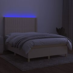 vidaXL Lova su spyruoklėmis/čiužiniu/LED, kreminė, 140x190 cm, audinys kaina ir informacija | Lovos | pigu.lt