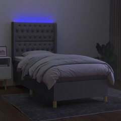 vidaXL Lova su spyruoklėmis/čiužiniu/LED, pilka, 90x200 cm, audinys цена и информация | Кровати | pigu.lt