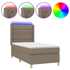 vidaXL Lova su spyruoklėmis/čiužiniu/LED, taupe, 100x200 cm, audinys цена и информация | Кровати | pigu.lt